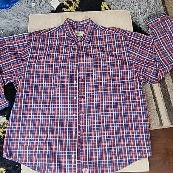 Eddie Bauer Mens Plaid Red and Blue long sleeve Button up Shirt. Size XXL - Picture 3 of 9